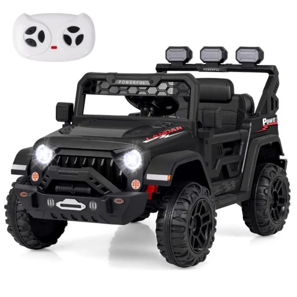 Voiture Électrique 12V Enfants avec Télécommande Affichage Batterie Roues à Bande de Roulement Démarrage Doux 3 Vitesses Noir