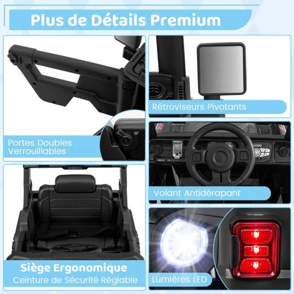 Voiture Électrique 12V Enfants avec Télécommande Affichage Batterie Roues à Bande de Roulement Démarrage Doux 3 Vitesses Noir