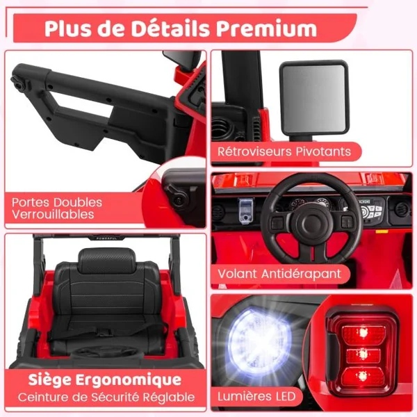 Voiture Électrique 12V Enfants avec Télécommande Affichage Batterie Roues à Bande de Roulement Démarrage Doux 3 Vitesses Rouge