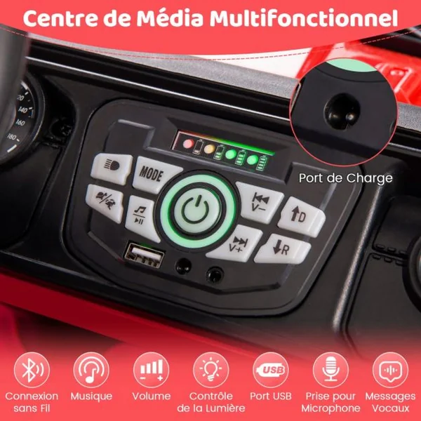 Voiture Électrique 12V Enfants avec Télécommande Affichage Batterie Roues à Bande de Roulement Démarrage Doux 3 Vitesses Rouge