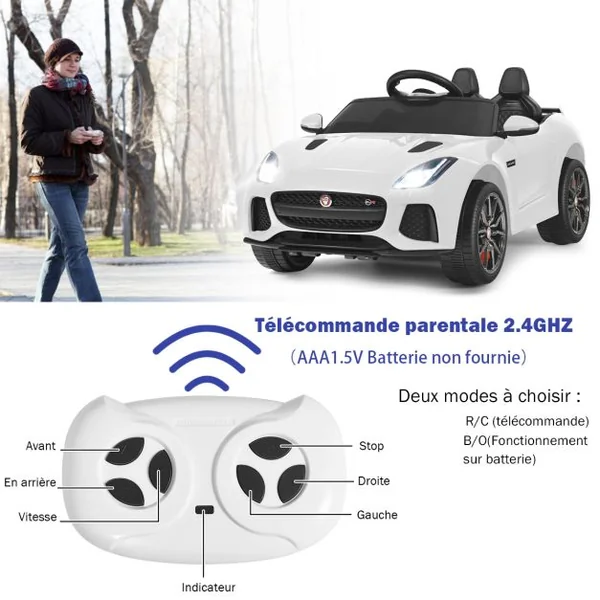 Voiture Électrique 12V pour Enfants 3-8 Ans avec Télécommande 2.4G Suspension à Ressorts et 2 Portes Verrouillables 5 Couleurs