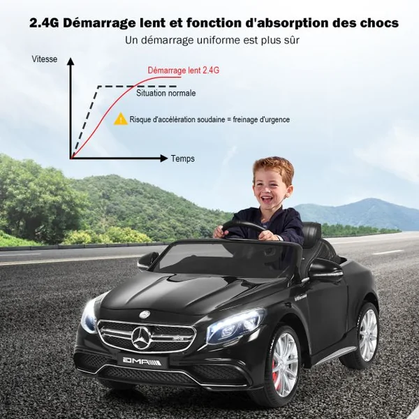 Voiture Électrique 12V pour Enfants 3-8Ans V. 2-5 km/h avec Télécommande 2.4 G Effets Sonores et Lumineux 120x70x52cm Noir