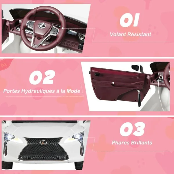 Voiture Électrique 12v Sous Licence Officielle Lexus pour Enfant Blanc
