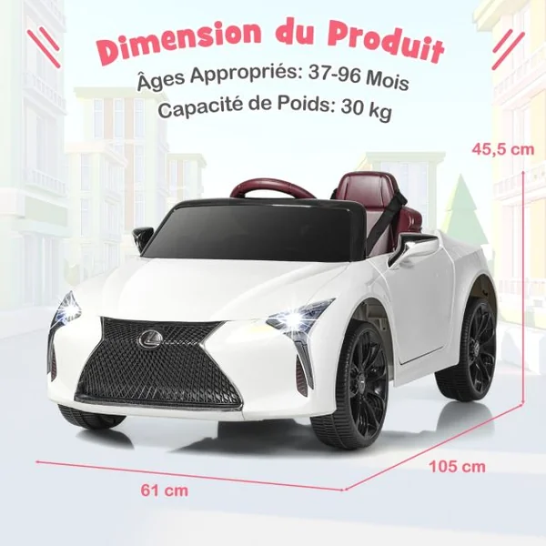 Voiture Électrique 12v Sous Licence Officielle Lexus pour Enfant Blanc