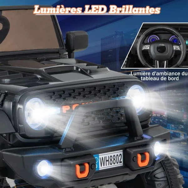 Voiture Électrique 24v pour Enfants 2 Places Télécommande Musique Histoire Klaxon Usb Fonction de Démarrage Lent Suspensions à Ressort Noir