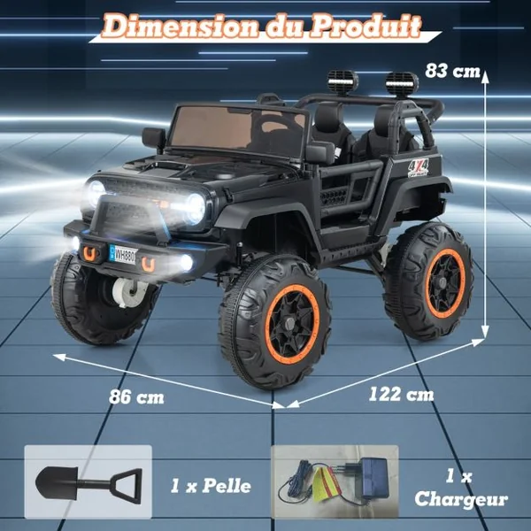 Voiture Électrique 24v pour Enfants 2 Places Télécommande Musique Histoire Klaxon Usb Fonction de Démarrage Lent Suspensions à Ressort Noir