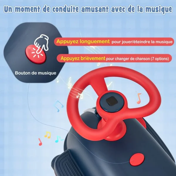 Voiture Électrique 2 En 1 Pour Enfants Musique Pédal Anti-Renversement Capacité 30 Kg Pour 3 Ans+ Bleu