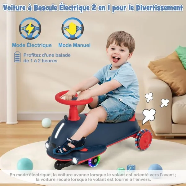 Voiture Électrique 2 En 1 Pour Enfants Musique Pédal Anti-Renversement Capacité 30 Kg Pour 3 Ans+ Bleu