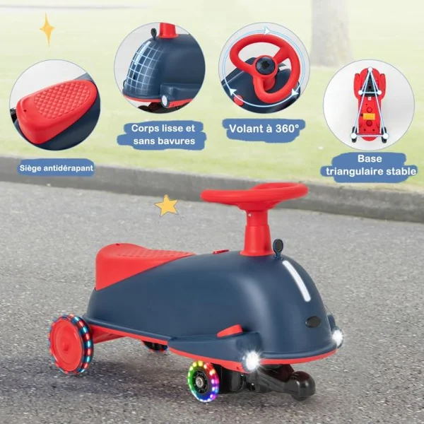 Voiture Électrique 2 En 1 Pour Enfants Musique Pédal Anti-Renversement Capacité 30 Kg Pour 3 Ans+ Bleu