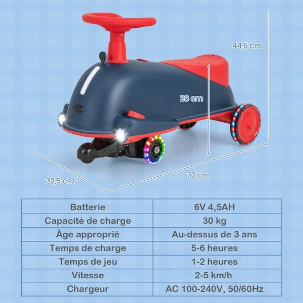 Voiture Électrique 2 En 1 Pour Enfants Musique Pédal Anti-Renversement Capacité 30 Kg Pour 3 Ans+ Bleu