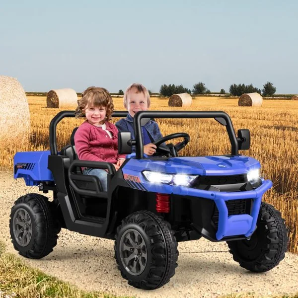 Voiture Électrique 2 Places Enfant 12V 2 Moteurs avec Télécommande 2,4 G 3-8 KM/H Charge 50KG 3-8 Ans Bleu