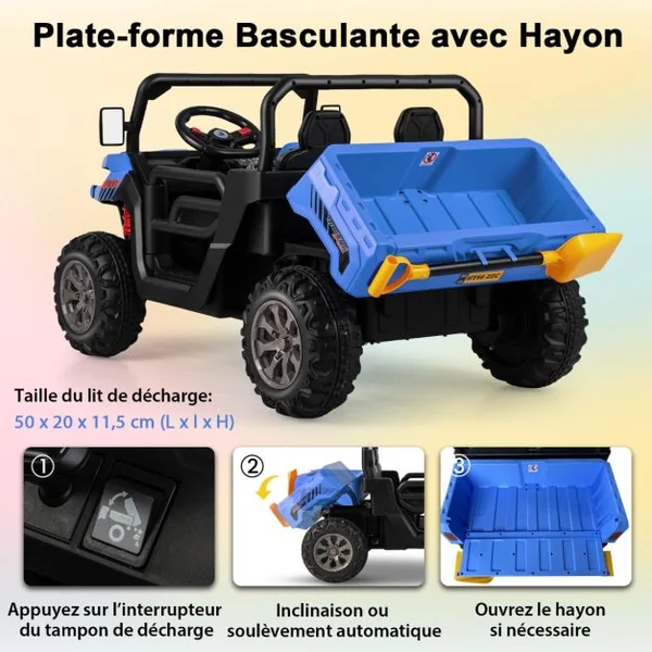Voiture Électrique 2 Places Enfant 12V 2 Moteurs avec Télécommande 2,4 G 3-8 KM/H Charge 50KG 3-8 Ans Bleu