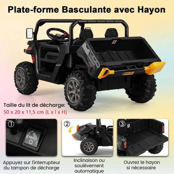 Voiture Électrique 2 Places Enfant 12V 2 Moteurs avec Télécommande 2,4 G 3-8 KM/H Charge 50KG 3-8 Ans Noir