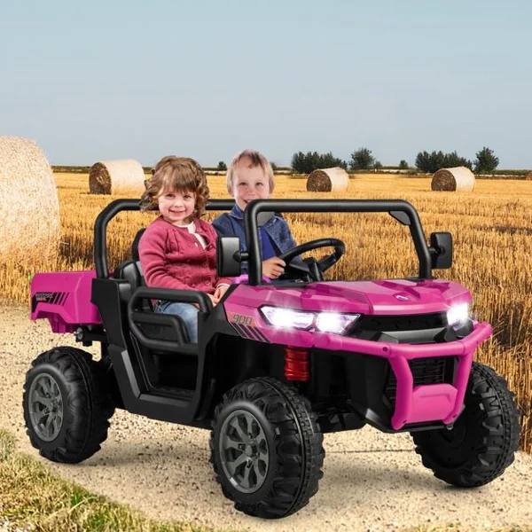 Voiture Électrique 2 Places Enfant 12V 2 Moteurs avec Télécommande 2,4 G 3-8 KM/H Charge 50KG 3-8 Ans Rose