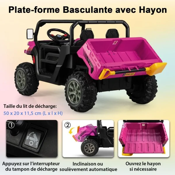 Voiture Électrique 2 Places Enfant 12V 2 Moteurs avec Télécommande 2,4 G 3-8 KM/H Charge 50KG 3-8 Ans Rose