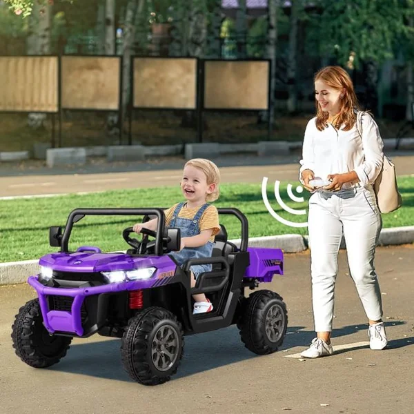 Voiture Électrique 2 Places Enfant 12V 2 Moteurs avec Télécommande 2,4 G 3-8 KM/H Charge 50KG 3-8 Ans Violet