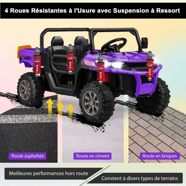 Voiture Électrique 2 Places Enfant 12V 2 Moteurs avec Télécommande 2,4 G 3-8 KM/H Charge 50KG 3-8 Ans Violet