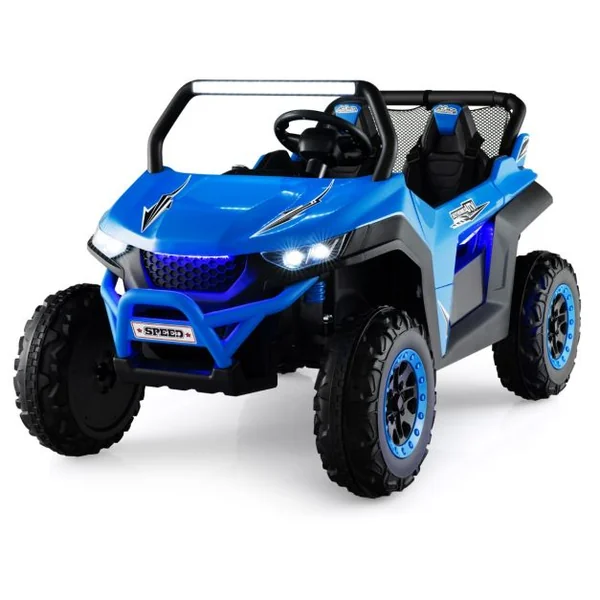 Voiture électrique Enfant 12 V Télécommande pour 3-8 Ans 2 Vitesses Ressort de Suspension Charge 59KG 118x74x71CM Bleu/Jaune/Blanc