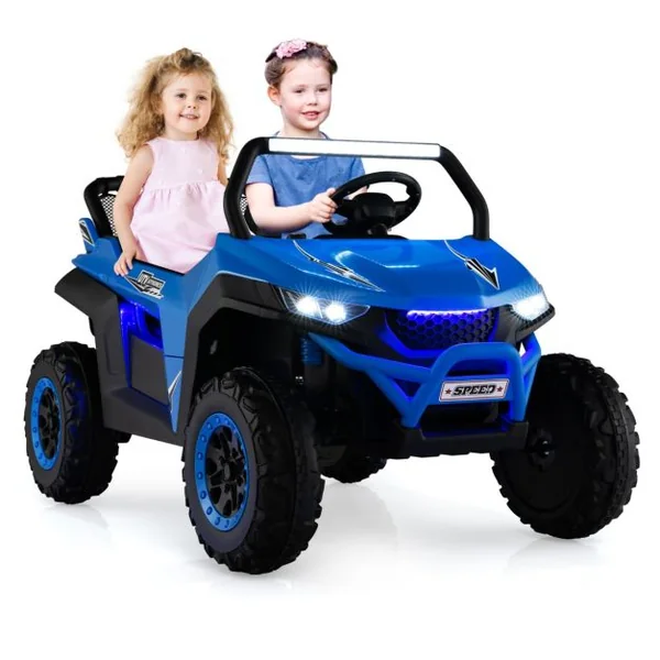 Voiture électrique Enfant 12 V Télécommande pour 3-8 Ans 2 Vitesses Ressort de Suspension Charge 59KG 118x74x71CM Bleu/Jaune/Blanc