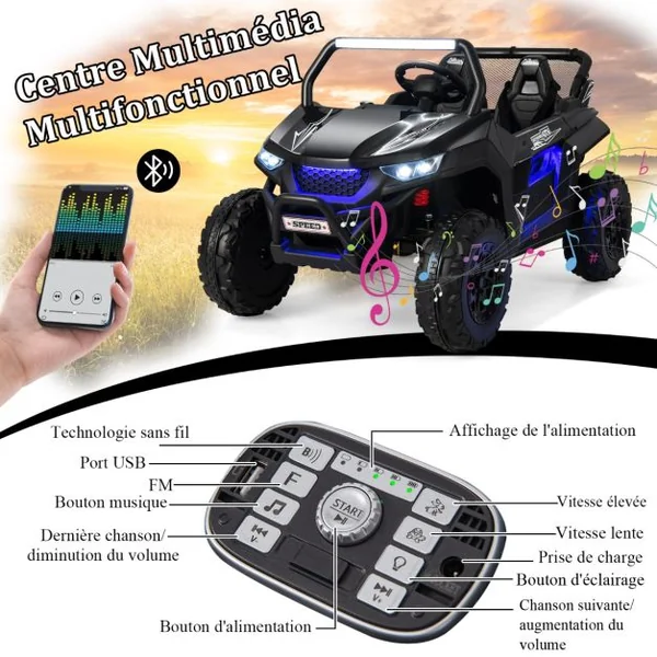 Voiture électrique Enfant 12 V Télécommande pour 3-8 Ans 2 Vitesses Ressort de Suspension Charge 59KG 118x74x71CM Noir/Rose/Rouge