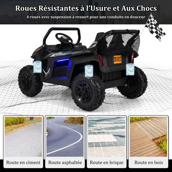 Voiture électrique Enfant 12 V Télécommande pour 3-8 Ans 2 Vitesses Ressort de Suspension Charge 59KG 118x74x71CM Noir/Rose/Rouge