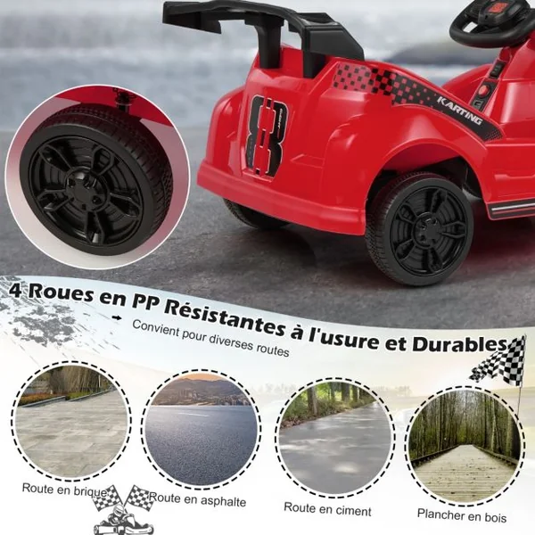Voiture Électrique Kart pour Enfants 6V/500 mA Télécommande 2,4G - 3 km/h Effets Sonores et Musique 3-8 Ans Rouge