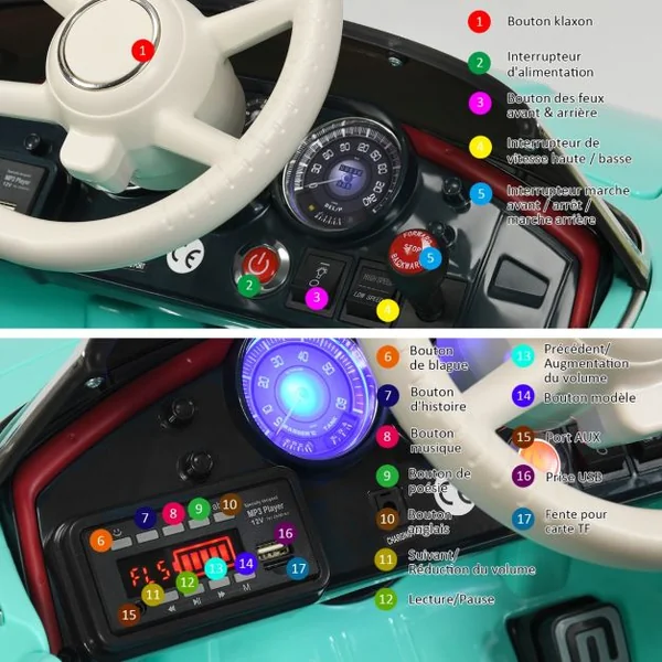 Voiture Électrique pour Enfants 12V Sous Licence Bmw 507 Télécommande 2,4G Feux Avant/arrière Petites Roues pour Les 3 à 8 Ans Vert