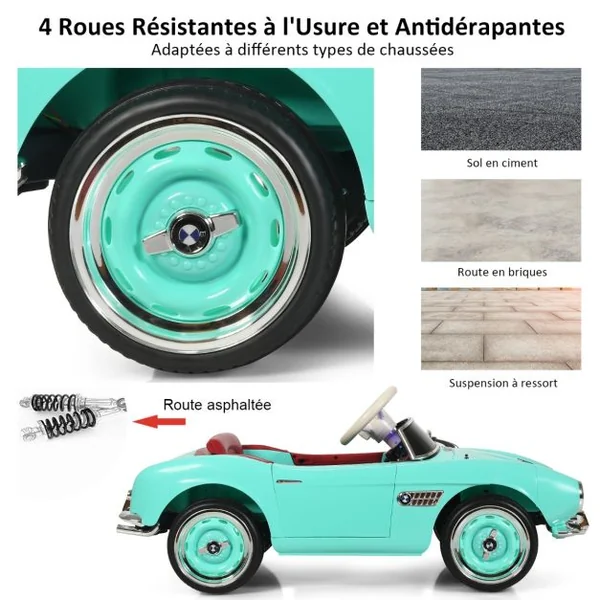 Voiture Électrique pour Enfants 12V Sous Licence Bmw 507 Télécommande 2,4G Feux Avant/arrière Petites Roues pour Les 3 à 8 Ans Vert