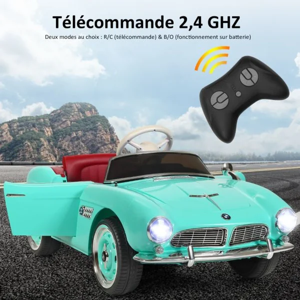 Voiture Électrique pour Enfants 12V Sous Licence Bmw 507 Télécommande 2,4G Feux Avant/arrière Petites Roues pour Les 3 à 8 Ans Vert