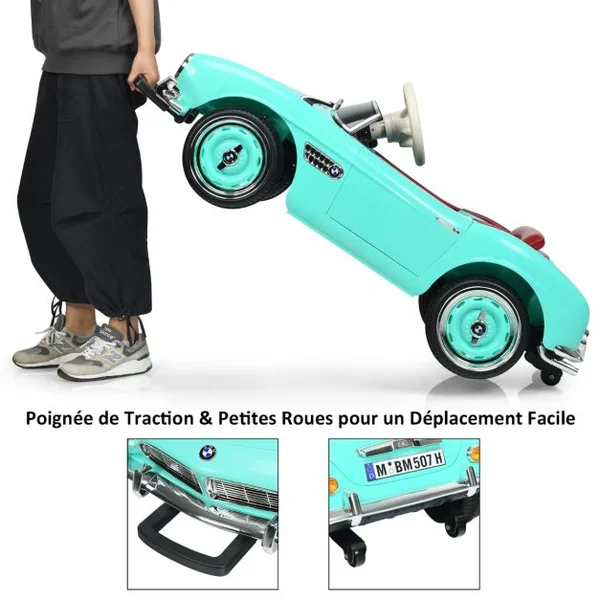 Voiture Électrique pour Enfants 12V Sous Licence Bmw 507 Télécommande 2,4G Feux Avant/arrière Petites Roues pour Les 3 à 8 Ans Vert