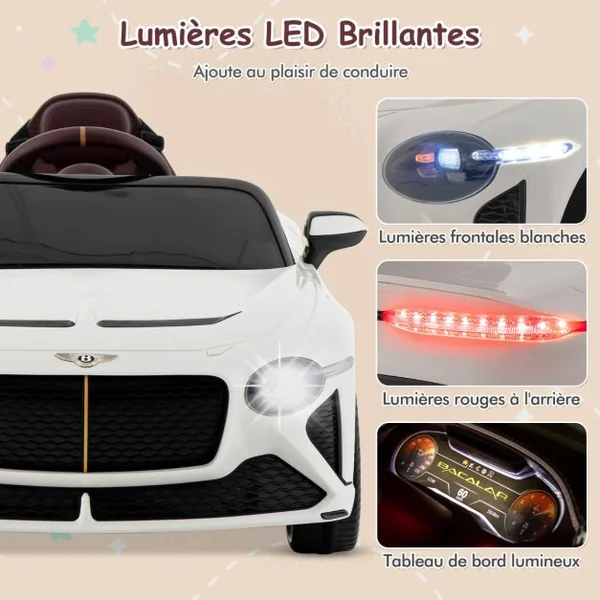Voiture Électrique Sous Licence Bentley Bacalar Véhicule pour Enfants Alimenté Par Batterie avec Télécommande Portes en Ciseaux Suspension Lumières Led Blanc