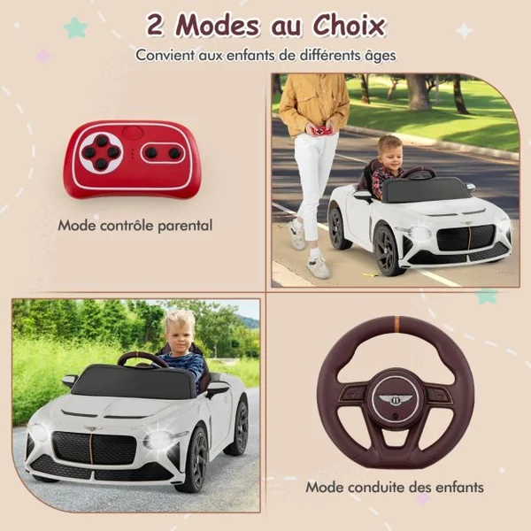 Voiture Électrique Sous Licence Bentley Bacalar Véhicule pour Enfants Alimenté Par Batterie avec Télécommande Portes en Ciseaux Suspension Lumières Led Blanc