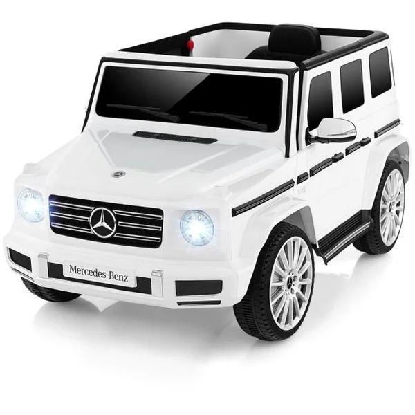 Voiture Électrique Sous Licence Mercedes-benz G500 pour Enfants Batterie 12v Télécommande 3 Vitesses Klaxon Musique Lumières Led pour +3 Ans Blanc