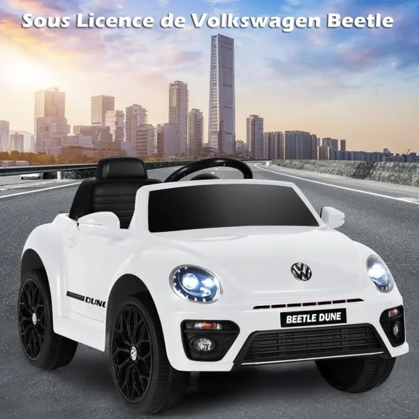 Volkswagen Beetle Voiture Électrique 12V/4,5 Ah pour Enfants 3-8 Ans Télécommande 2.4G LED USB Radio Klaxon Blanc/Rose/Rouge