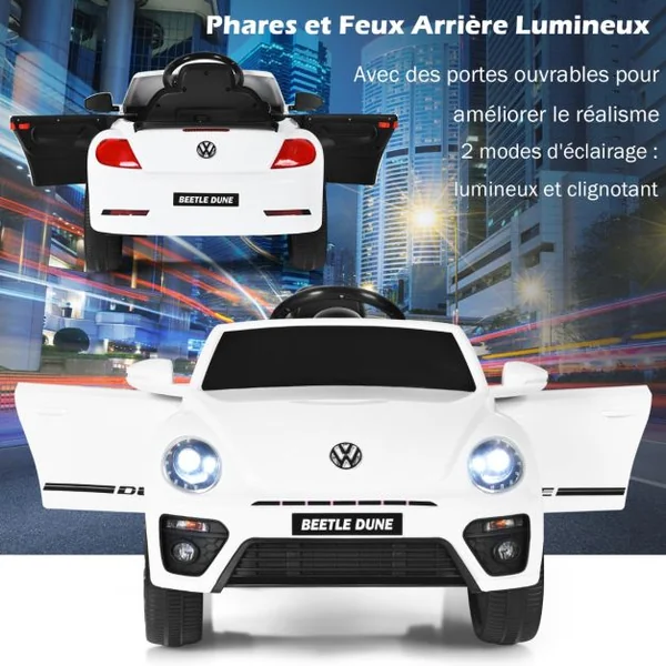 Volkswagen Beetle Voiture Électrique 12V/4,5 Ah pour Enfants 3-8 Ans Télécommande 2.4G LED USB Radio Klaxon Blanc/Rose/Rouge