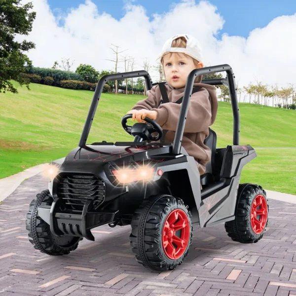 Véhicule Buggy 24 V pour Enfants de 3 à 8 Ans Télécommande 3 Vitesses 2 Suspensions à Ressort Démarrage Lent Harnais à 3 Points Rouge/Gris
