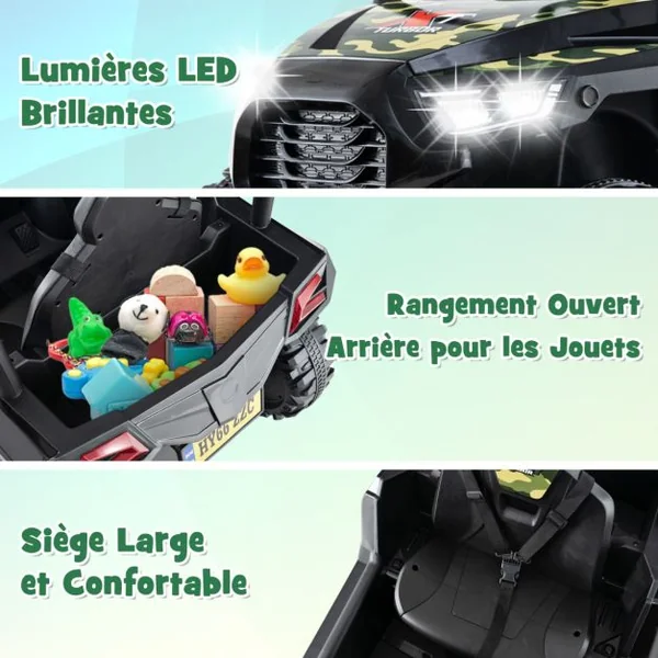 Véhicule Buggy 24 V pour Enfants de 3 à 8 Ans Télécommande 3 Vitesses 2 Suspensions à Ressort Démarrage Lent Harnais à 3 Points Rouge/Gris