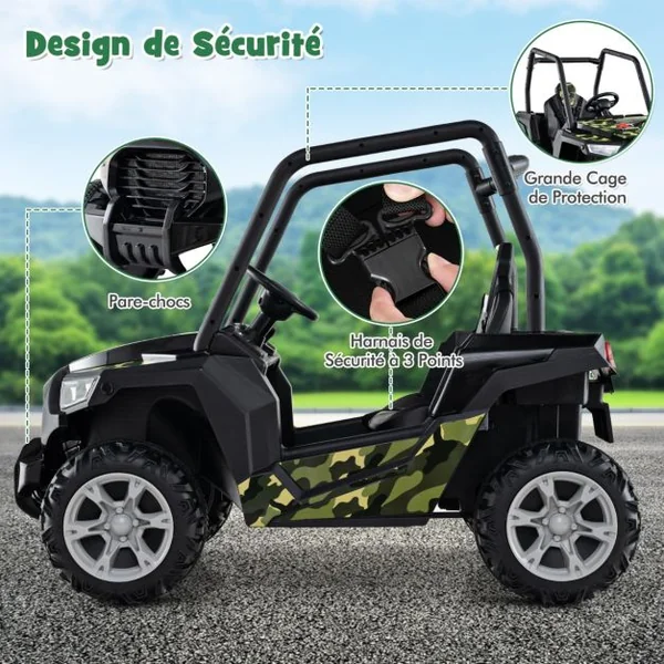 Véhicule Buggy 24 V pour Enfants de 3 à 8 Ans Télécommande 3 Vitesses 2 Suspensions à Ressort Démarrage Lent Harnais à 3 Points Rouge/Gris