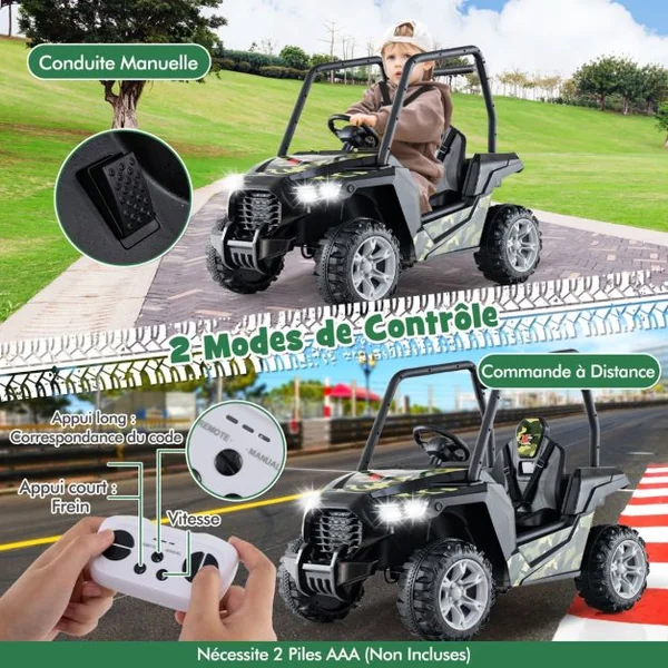 Véhicule Buggy 24 V pour Enfants de 3 à 8 Ans Télécommande 3 Vitesses 2 Suspensions à Ressort Démarrage Lent Harnais à 3 Points Rouge/Gris