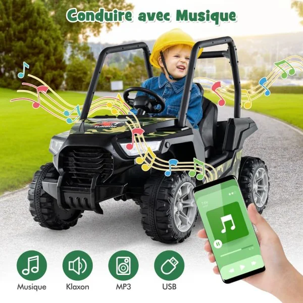 Véhicule Buggy 24 V pour Enfants de 3 à 8 Ans Télécommande 3 Vitesses 2 Suspensions à Ressort Démarrage Lent Harnais à 3 Points Rouge/Gris