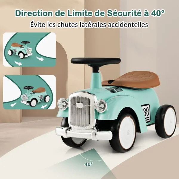 Véhicule Jouet Rétro pour Enfants Volant Fonctionnel Rangement Sous Le Siège Voiture D'équilibre Pied au Sol pour Les 18 à 36 Mois Vert
