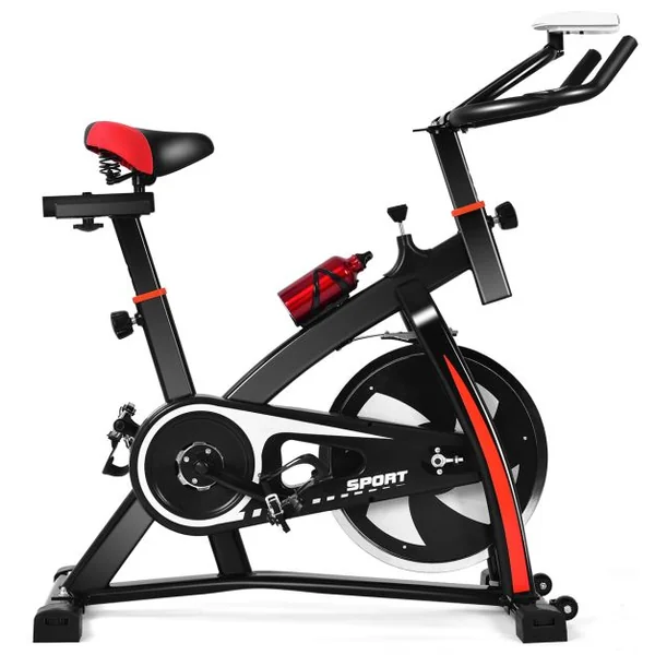 Vélo D’appartement Vélo Silencieux avec Courroie et Roue D’inertie en Fer de 10kg Guidon et Selle Ajustable Noir + Rouge