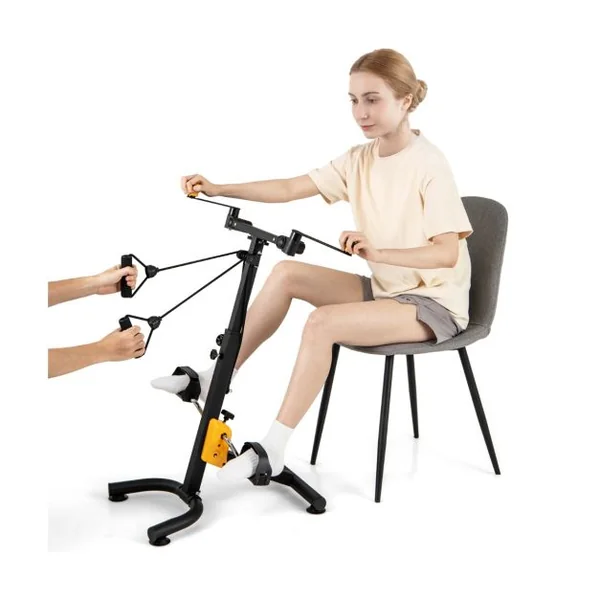 Vélo D'appartement à Pédales Pliable Résistance Réglable avec Fonction D'étirement Entraînement du Membre Supérieur et Coordination Hauteur 73-102CM