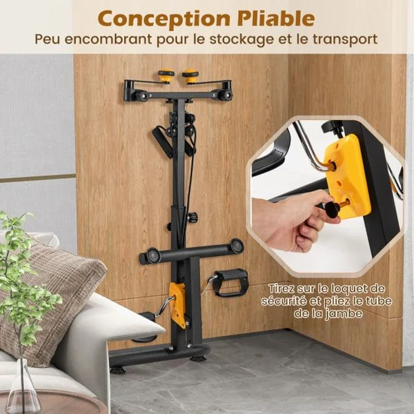 Vélo D'appartement à Pédales Pliable Résistance Réglable avec Fonction D'étirement Entraînement du Membre Supérieur et Coordination Hauteur 73-102CM