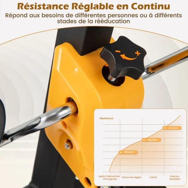 Vélo D'appartement à Pédales Pliable Résistance Réglable avec Fonction D'étirement Entraînement du Membre Supérieur et Coordination Hauteur 73-102CM