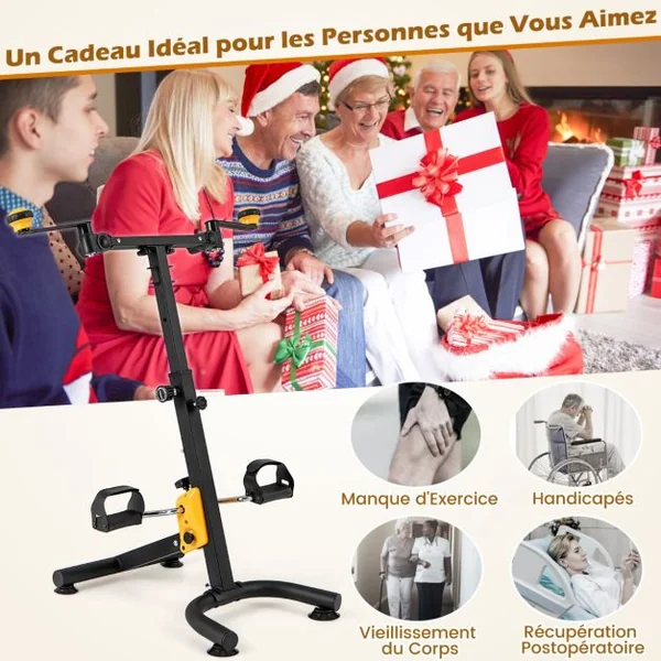 Vélo D'appartement à Pédales Pliable Résistance Réglable avec Fonction D'étirement Entraînement du Membre Supérieur et Coordination Hauteur 73-102CM