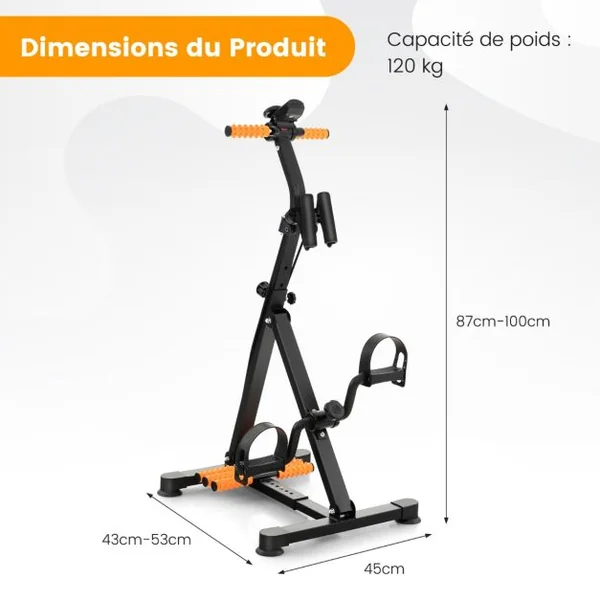 Vélo D'appartement à Pédales Résistance Réglable avec Massage Affichage du Temps Décompte Calories et Distance Exercice des Jambes et Bras 4 Hauteurs