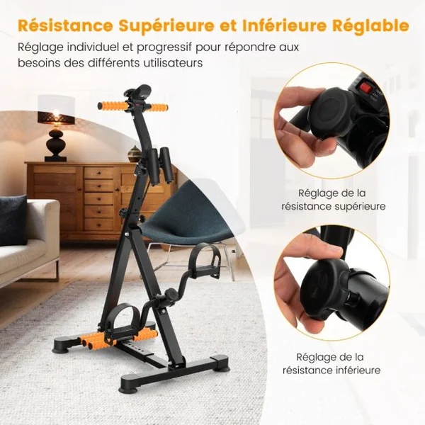 Vélo D'appartement à Pédales Résistance Réglable avec Massage Affichage du Temps Décompte Calories et Distance Exercice des Jambes et Bras 4 Hauteurs