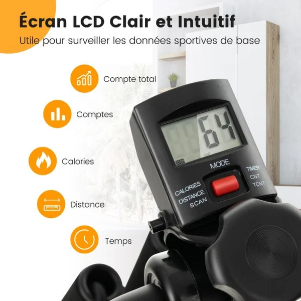 Vélo D'appartement à Pédales Résistance Réglable avec Massage Affichage du Temps Décompte Calories et Distance Exercice des Jambes et Bras 4 Hauteurs