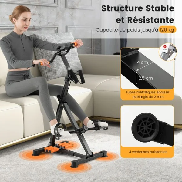 Vélo D'appartement à Pédales Résistance Réglable avec Massage Affichage du Temps Décompte Calories et Distance Exercice des Jambes et Bras 4 Hauteurs